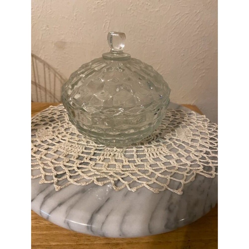 Vintage Indiana Glass Whitehall Cubist Clear Candy Dish with Sawtooth Lid